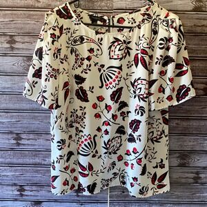 Talbots Women's Short-Sleeved Blouse Size L White Black Red Floral